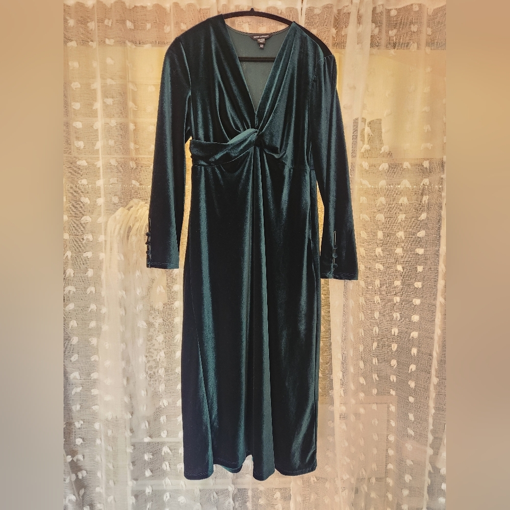 Maggy London Twist Front Midi Dress, Emerald Velvet, Size 12